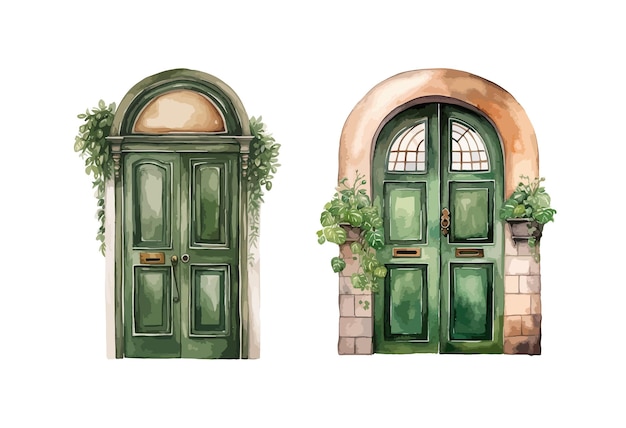 Green doors clipart isolated vector illustration