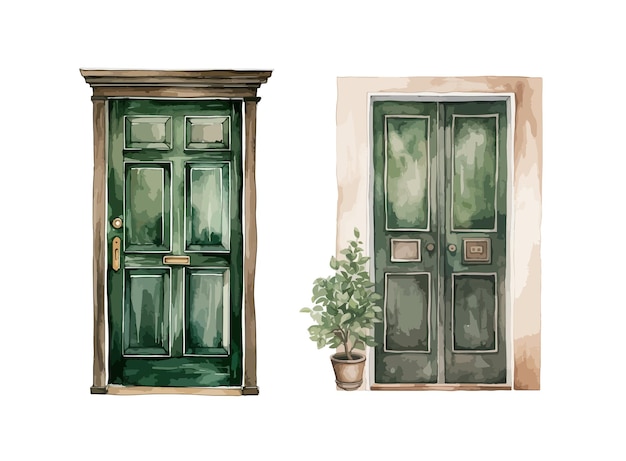 Green doors clipart isolated vector illustration