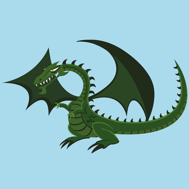 Vector green dragon cartoon illustrations flying wild creature of power and wisdom