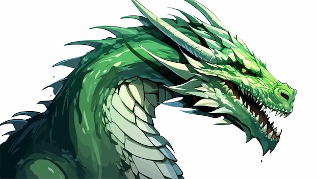 Vector green dragon front attack closeup illustration