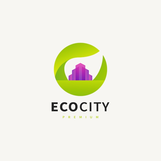 Vector green eco city logo design illustration 2