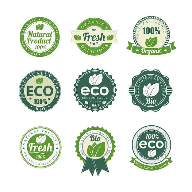 green eco element badge set design vector illustration