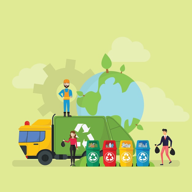 Green Eco Friendly Waste Recycling Technology Lifestyle Tiny People Character 