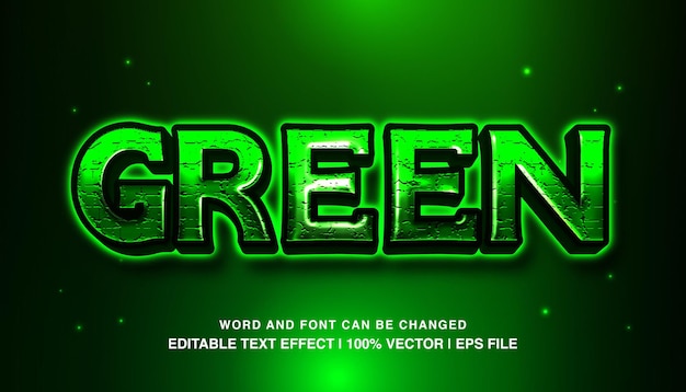 Green editable text effect template 3d bold neon light futuristic style typeface