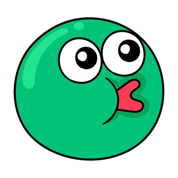 Green emoji ball with lips kissing expression doodle icon drawing