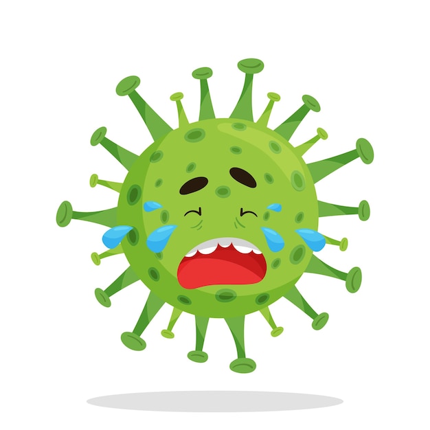 Green emoji coronovirus covid 19 crying tears round with spikes Isolated vector illustration