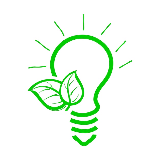 Green energy concept. Green lamp with leaves.