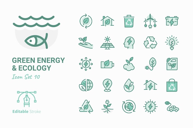 Green Energy & Ecology vector icon collection