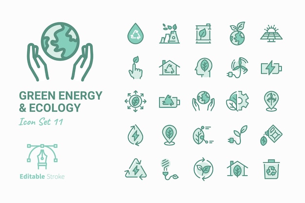 Green Energy & Ecology vector icon collection 