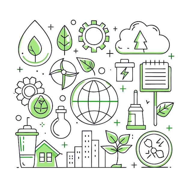 Green energy and environmental sustainability icons