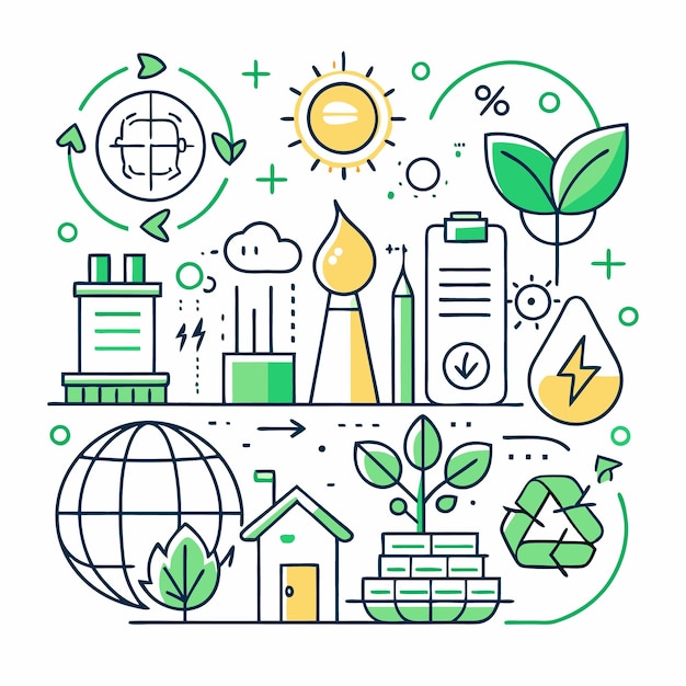 Vector green energy illustration with environmental icons