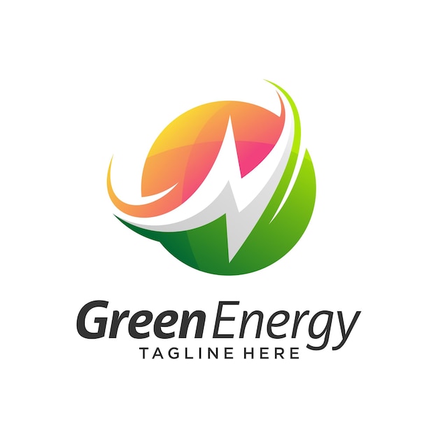 Green energy logo design with thunder concept