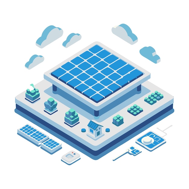 green energy solar panel flat vector design in isometric style