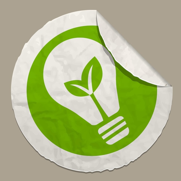 Green energy symbol realistic paper sticker with curved edge