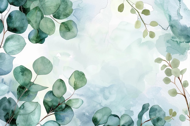 Vector green eucalyptus leaves watercolor painting