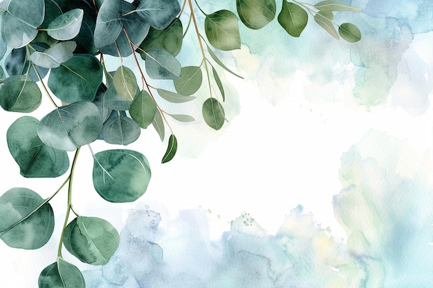 Vector green eucalyptus leaves watercolor painting