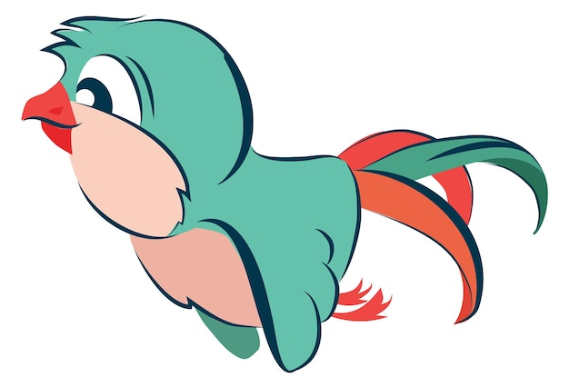 Green feathered animal Comic bird mascot flying