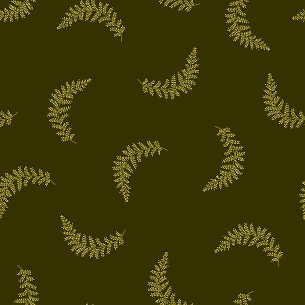 Green fern leaf branch vector seamless pattern Forest plant texture flat cartoon illustration