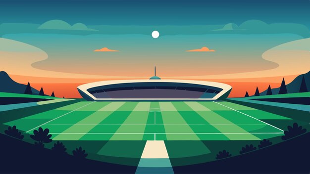 Vector green field on football arena wide shot vector illustration flat 2