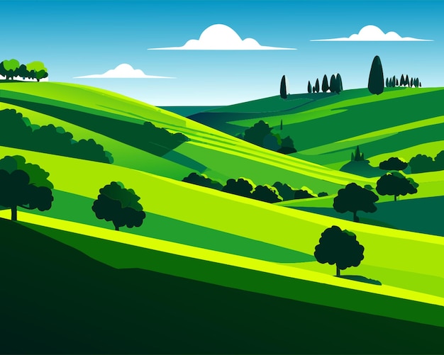 green field landscape vector illustration