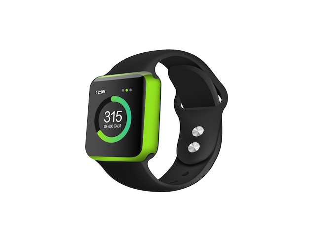 Green fitness watch on the white background