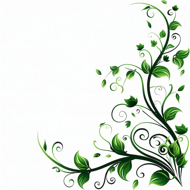 Vector green floral swirls white background