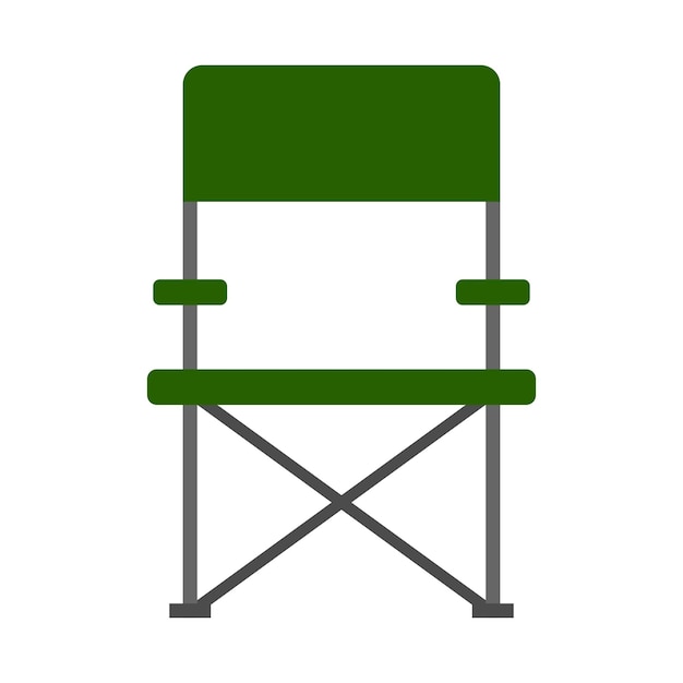 Green folding fishing chair camping icon in flat style isolated on white background