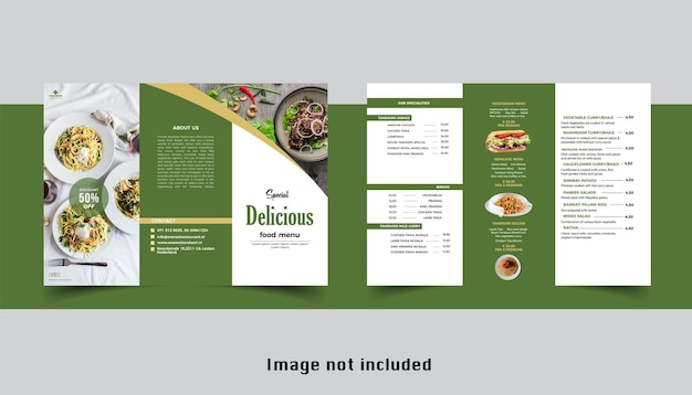 Green food trifold brochure  template fast food menu  for restaurant