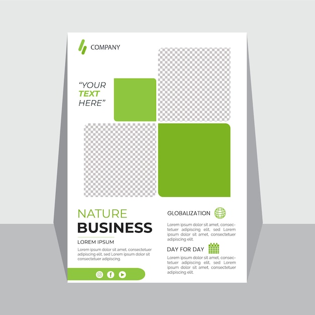 Green four leaf business flyer template in A4 size