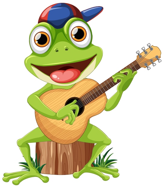 Green Frog Playing Guitar Vector