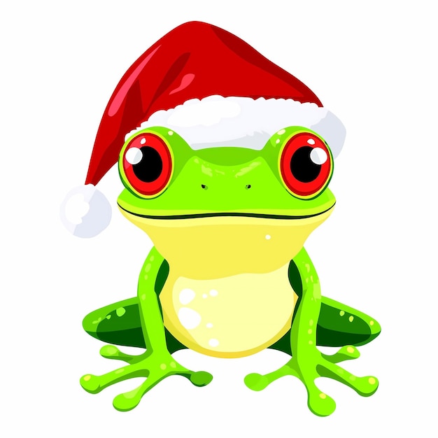 a green frog with a red hat on it