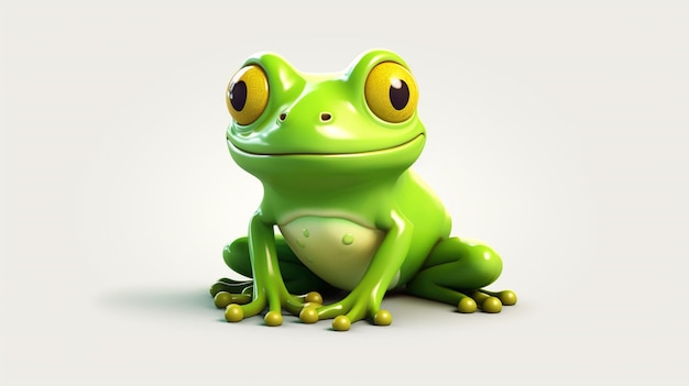 Vector a green frog with yellow eyes sits on a white background