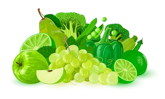 Green fruits and vegetables.