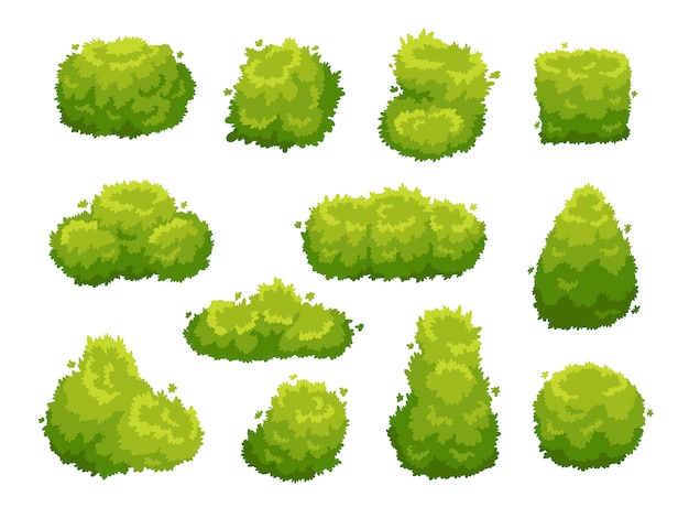 Green garden vegetation bushes icon set 