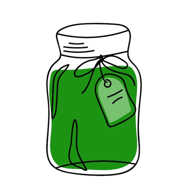 Green glass jar in doodle style