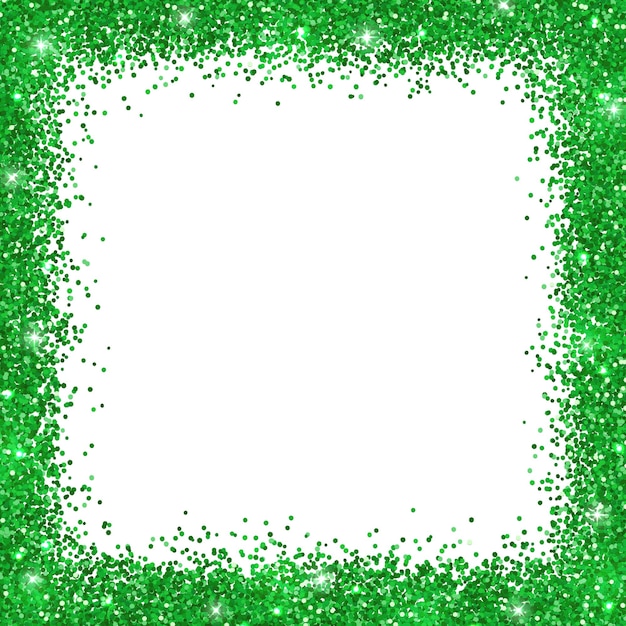 Green glitter background square border frame Vector