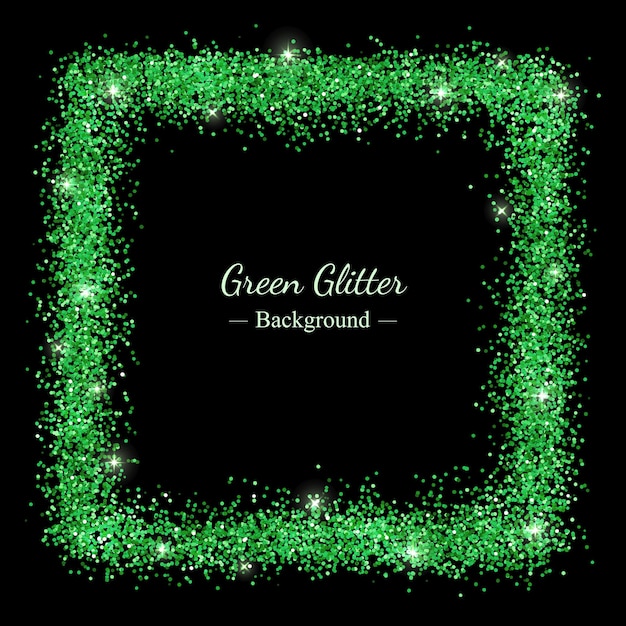 Vector green glitter tinsel square frame, background. vector