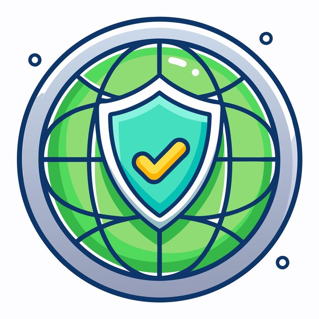 Vector a green globe with a shield and checkmark symbolizing global security