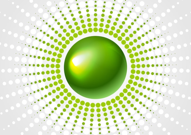 Vector green glossy sphere and halftone abstract design