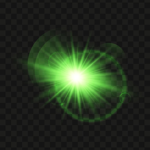 Green glowing light star, transparent shining sun, star explodes and bright flash, bright starburst