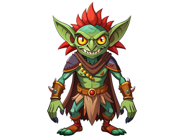 Green goblin in a cartoonish style isolated on a white background Concept of Halloween fantasy character troll mythical creature playful artwork whimsical illustration Print design element