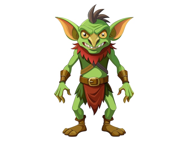 Vector green goblin in a cartoonish style isolated on a white background concept of halloween fantasy character troll mythical creature playful artwork whimsical illustration print design element