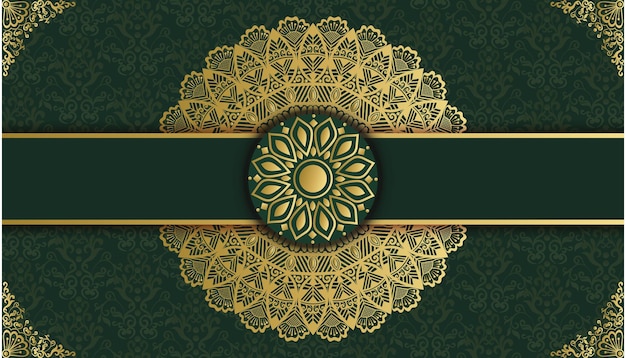 Vector a green and gold background with a gold ribbon and a gold bow.