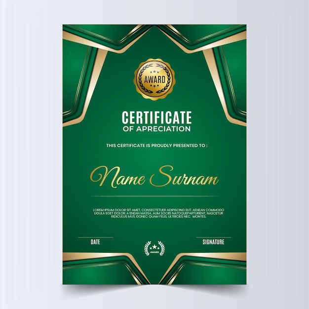 Green and gold certificate design template