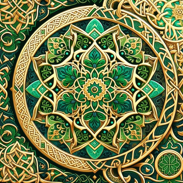 Vector a green and gold design on a wall in the temple of the holy crosse in the city of jerusalem