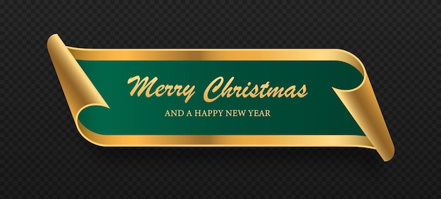 Green and gold merry christmas sign on a black background