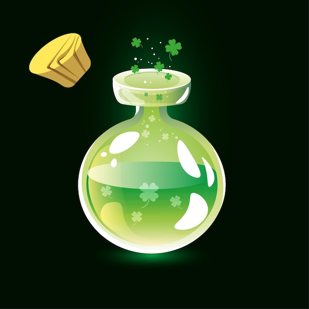 Green good luck potion with clover as for patrick's day cork