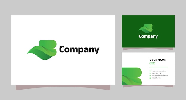 Green gradient leaf letter B logo with business card