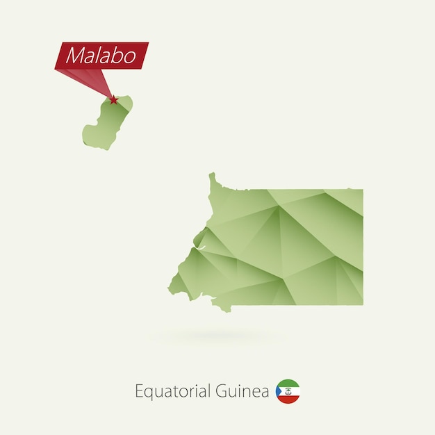 Green gradient low poly map of Equatorial Guinea with capital Malabo