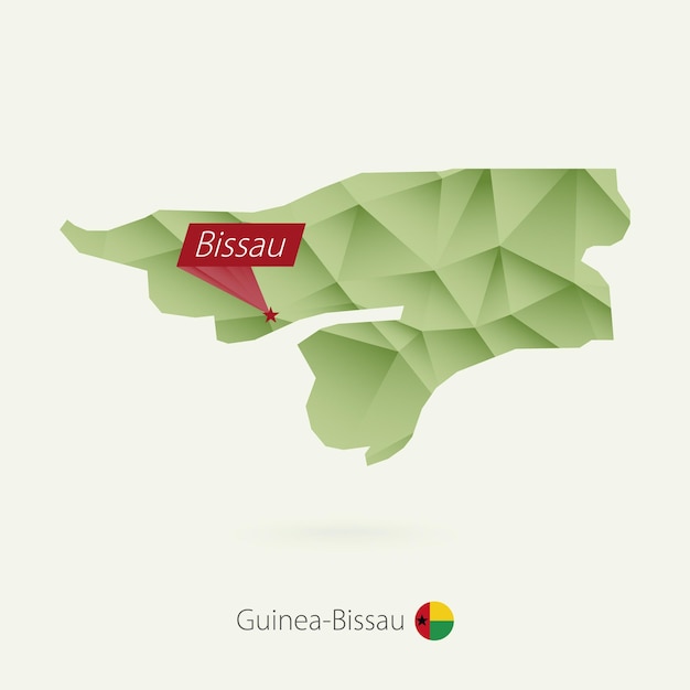 Green gradient low poly map of GuineaBissau with capital Bissau